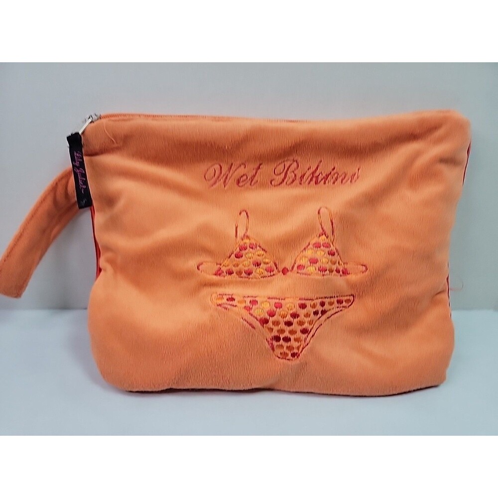 Lily Juliet Wet Bikini Swimsuit Bag Orange Terry Cloth Travel Beach Pool Pouch